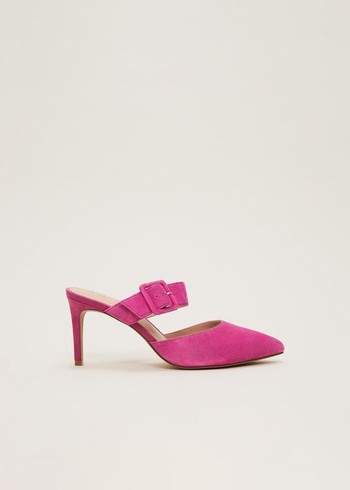 Phase Eight Suede Buckle Backless Heels Pink USA | 2391605-MV